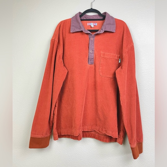Urban Outfitters Men's Large Teracotta Corduroy Popover Collared Shirt Orange - Picture 5 of 16